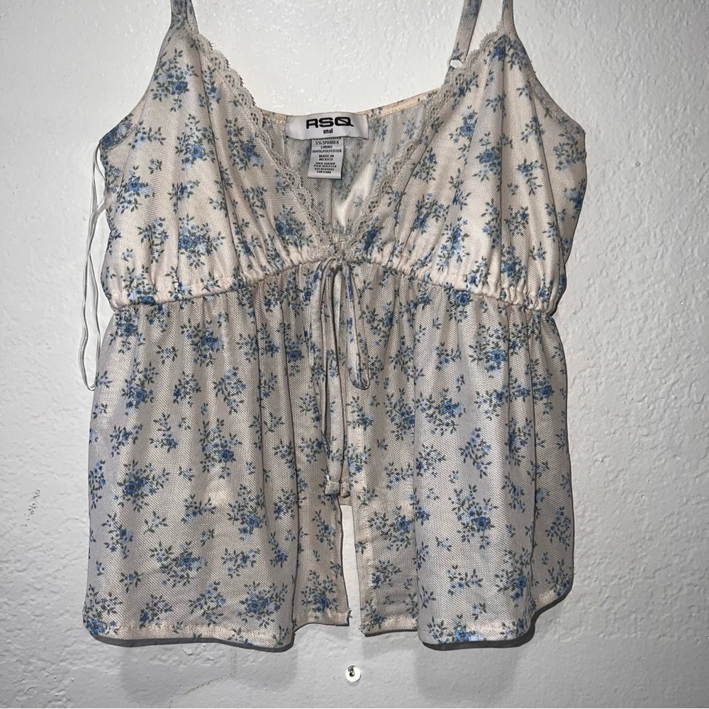 Blue and white floral cami top